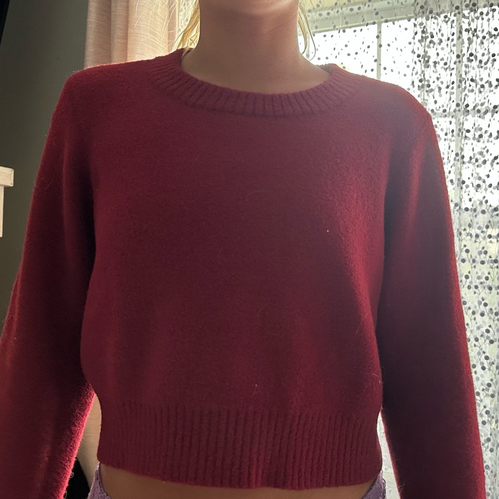 Altar'd State Red Crew Neck Sweater Ribbed Knit